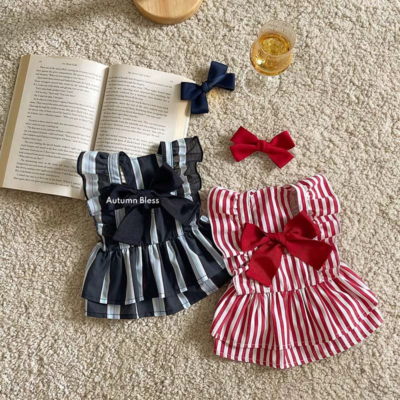 Autumn Bless Preppy Ribbon Stripe Dress 