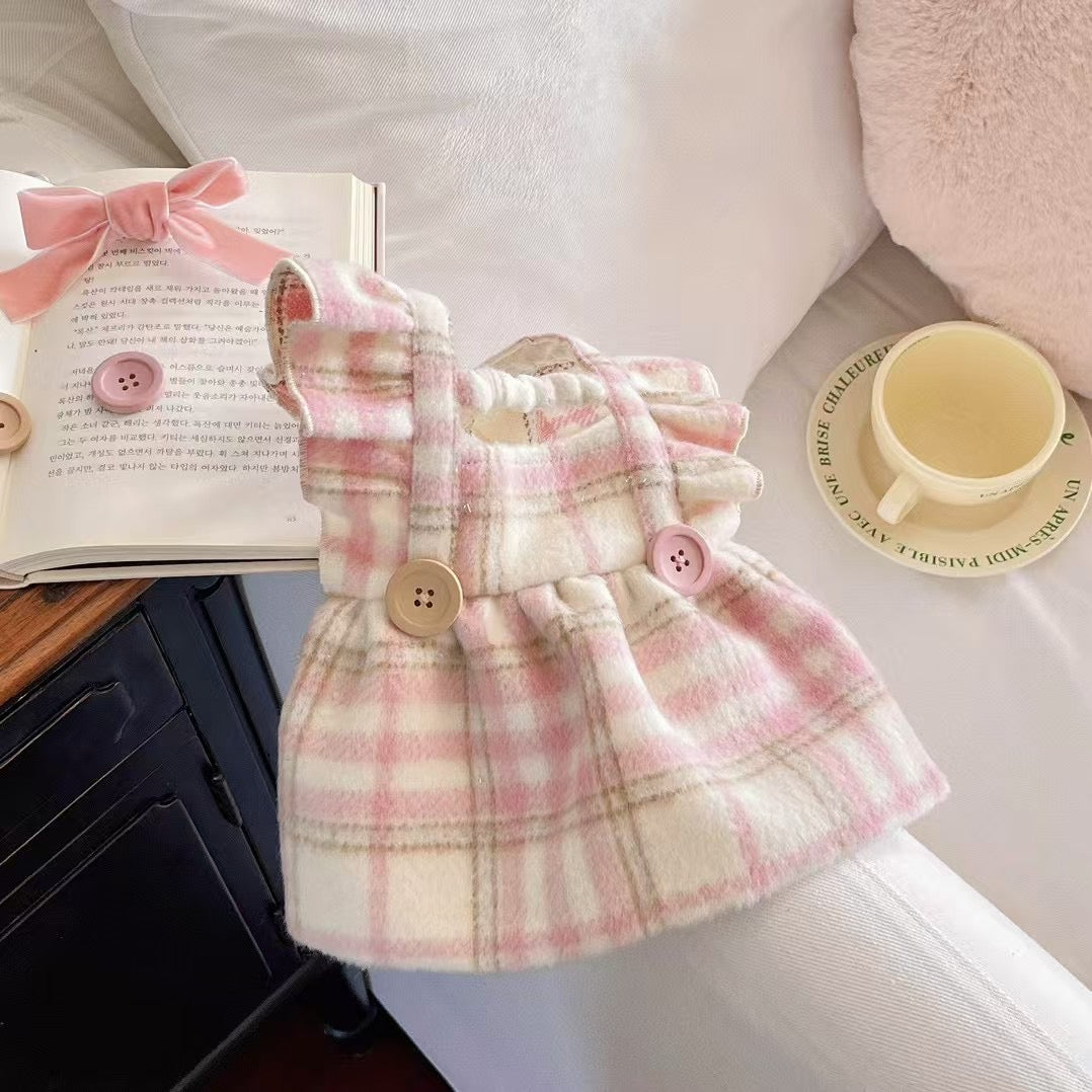 Autumn Bless Wool-Blend Plaid Dress with Flutter Sleeve