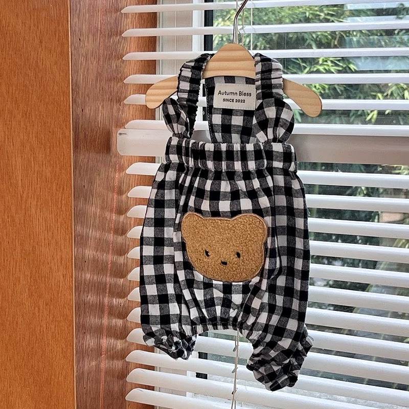Autumn Bless Gingham Check Bear Romper | Gingham Bear Romper 