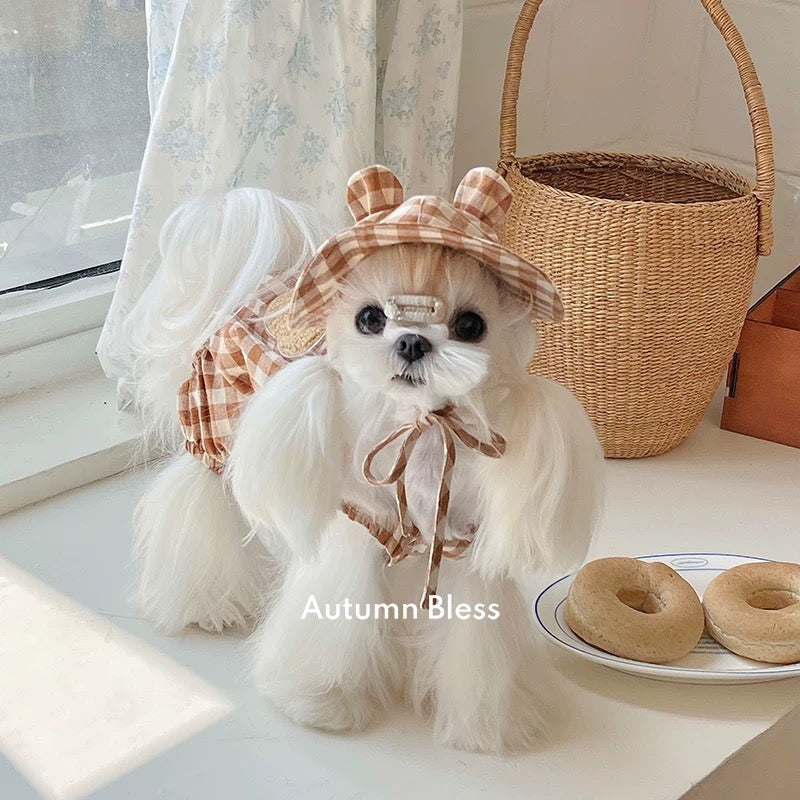 Autumn Bless Gingham Check Bear Romper | Gingham Bear Romper 