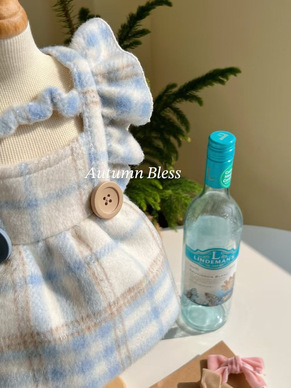 Autumn Bless Wool-Blend Plaid Dress with Flutter Sleeve