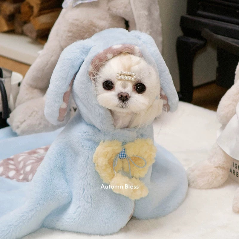 Autumn Bless Big Bunny Ears Portable Fleece Blanket Cape 