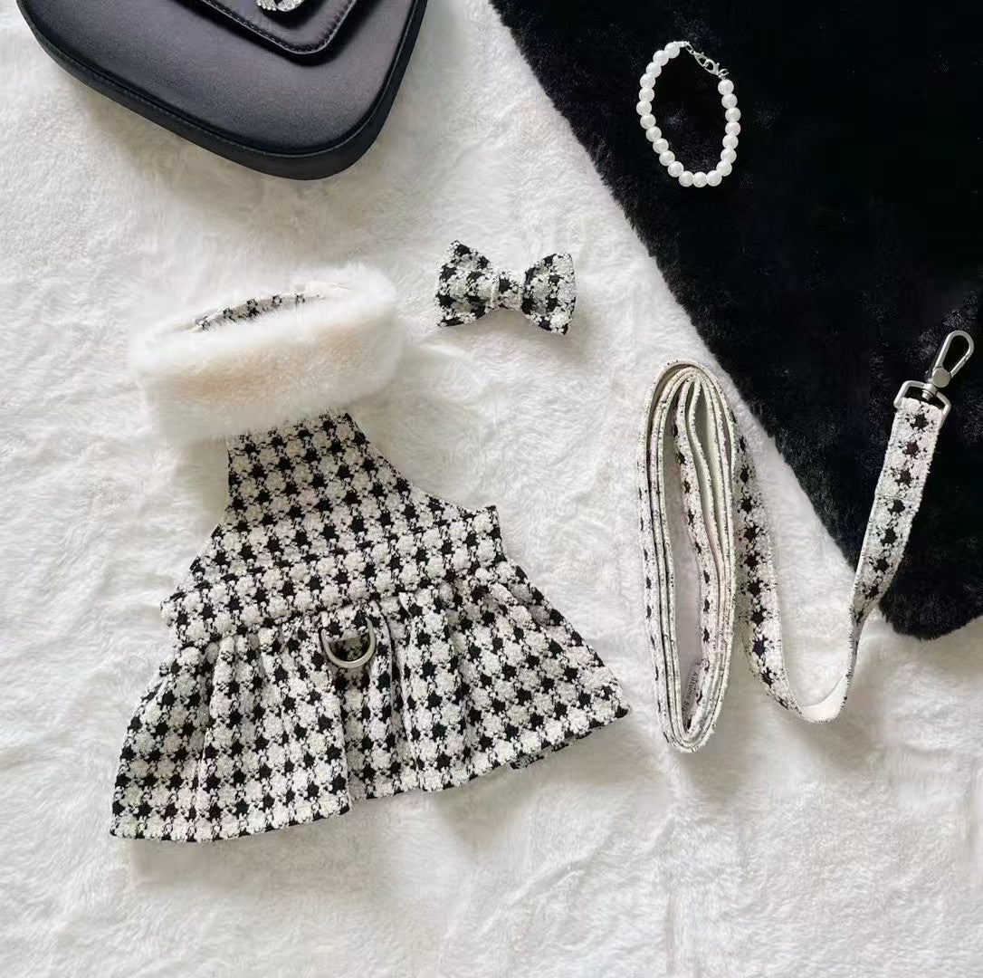 Autumn Bless Christmas Houndstooth Fur Harness Dress – D-Ring Design