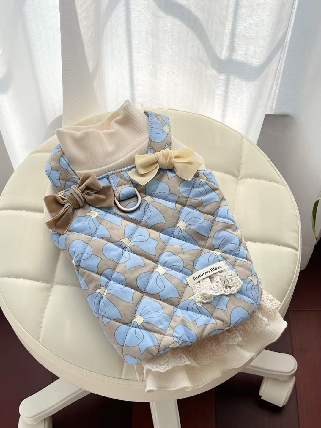 Autumn Bless I Bow Patterned Sleeveless Cotton Vest with D-Ring 