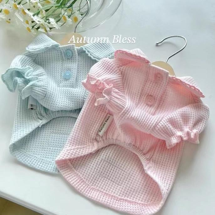Autumn Bless Waffle Knit Dog Shirt with Collar – Soft &amp; Lightweight Pet Top 