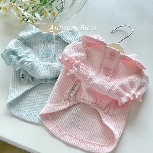 Autumn Bless Waffle Knit Dog Shirt with Collar – Soft &amp; Lightweight Pet Top 
