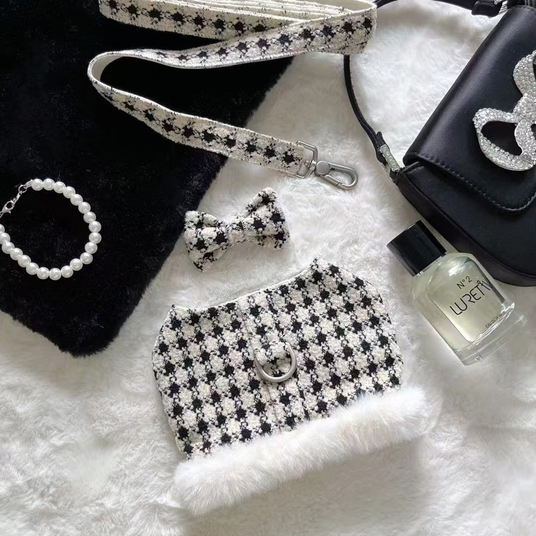 Autumn Bless Christmas Snowy Houndstooth Fur Harness – D-Ring Design