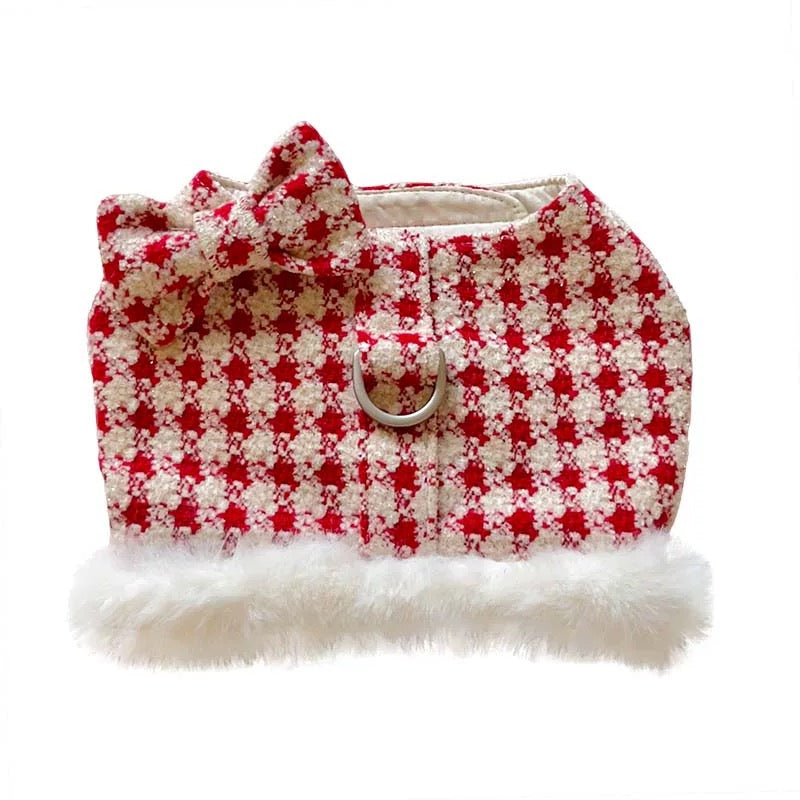 Autumn Bless Christmas Snowy Houndstooth Fur Harness – D-Ring Design