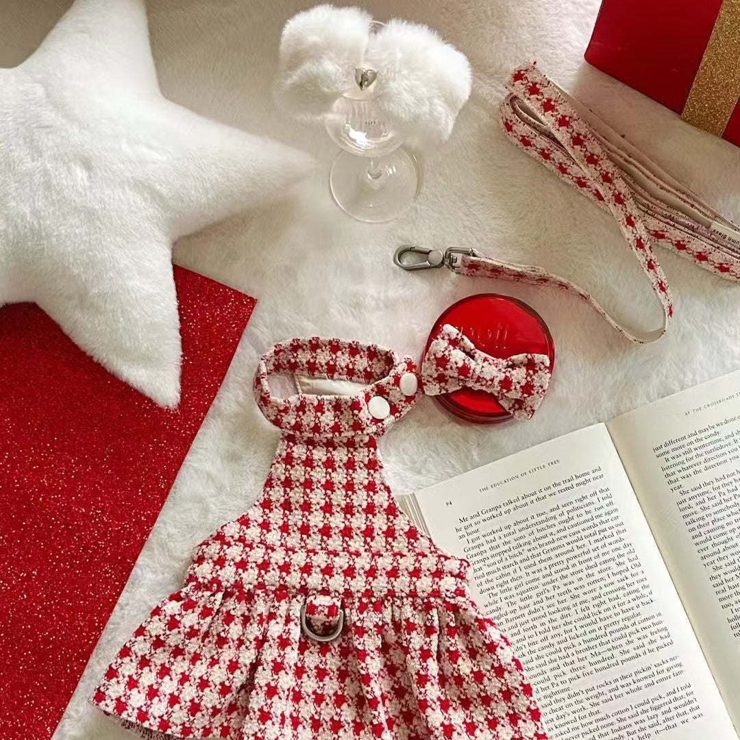 Autumn Bless Christmas Houndstooth Fur Harness Dress – D-Ring Design