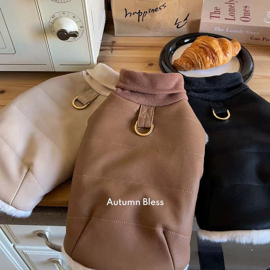 Autumn Bless PU Leather Warm Pet Vest | PU Leather Warm Pet Vest