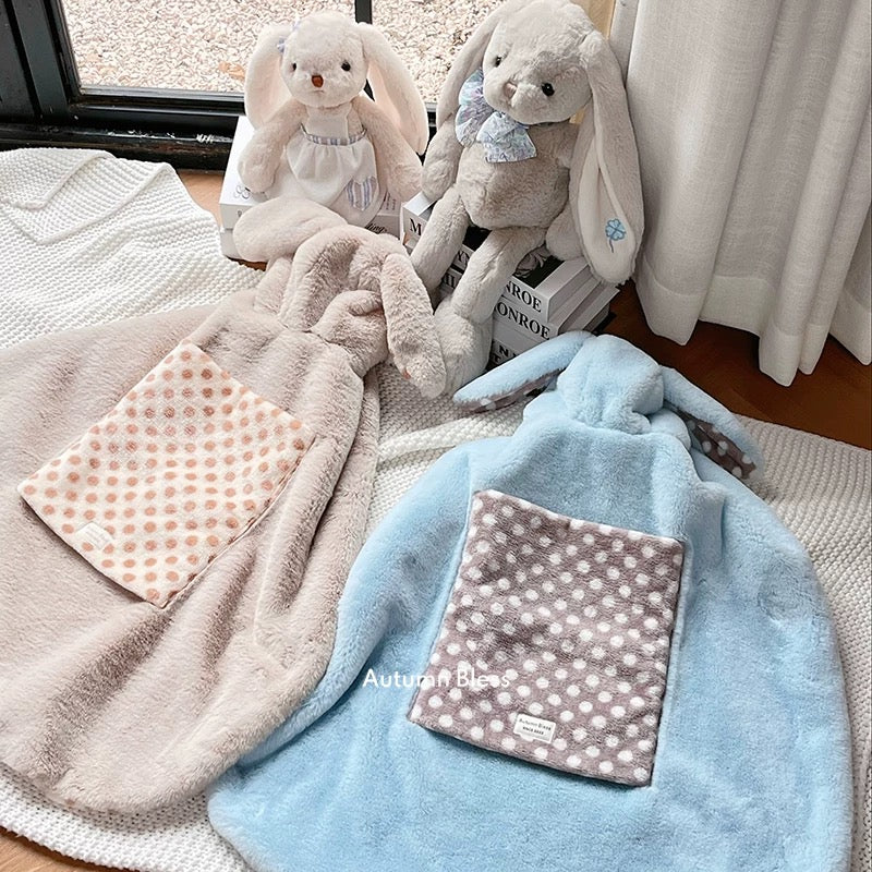 Autumn Bless Big Bunny Ears Portable Fleece Blanket Cape 