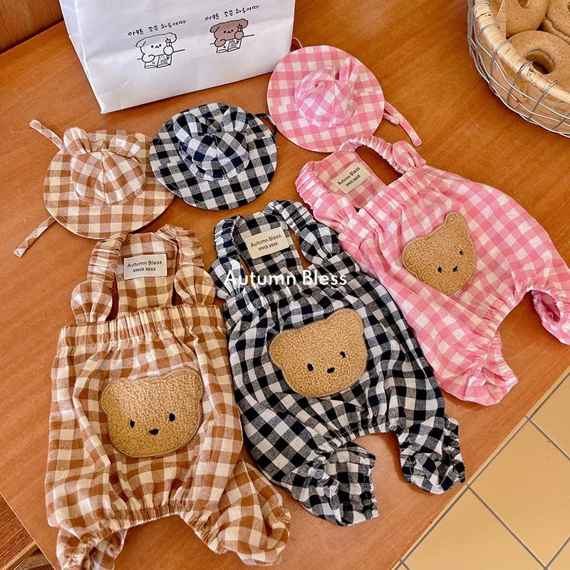 Autumn Bless Gingham Check Bear Romper | Gingham Bear Romper 