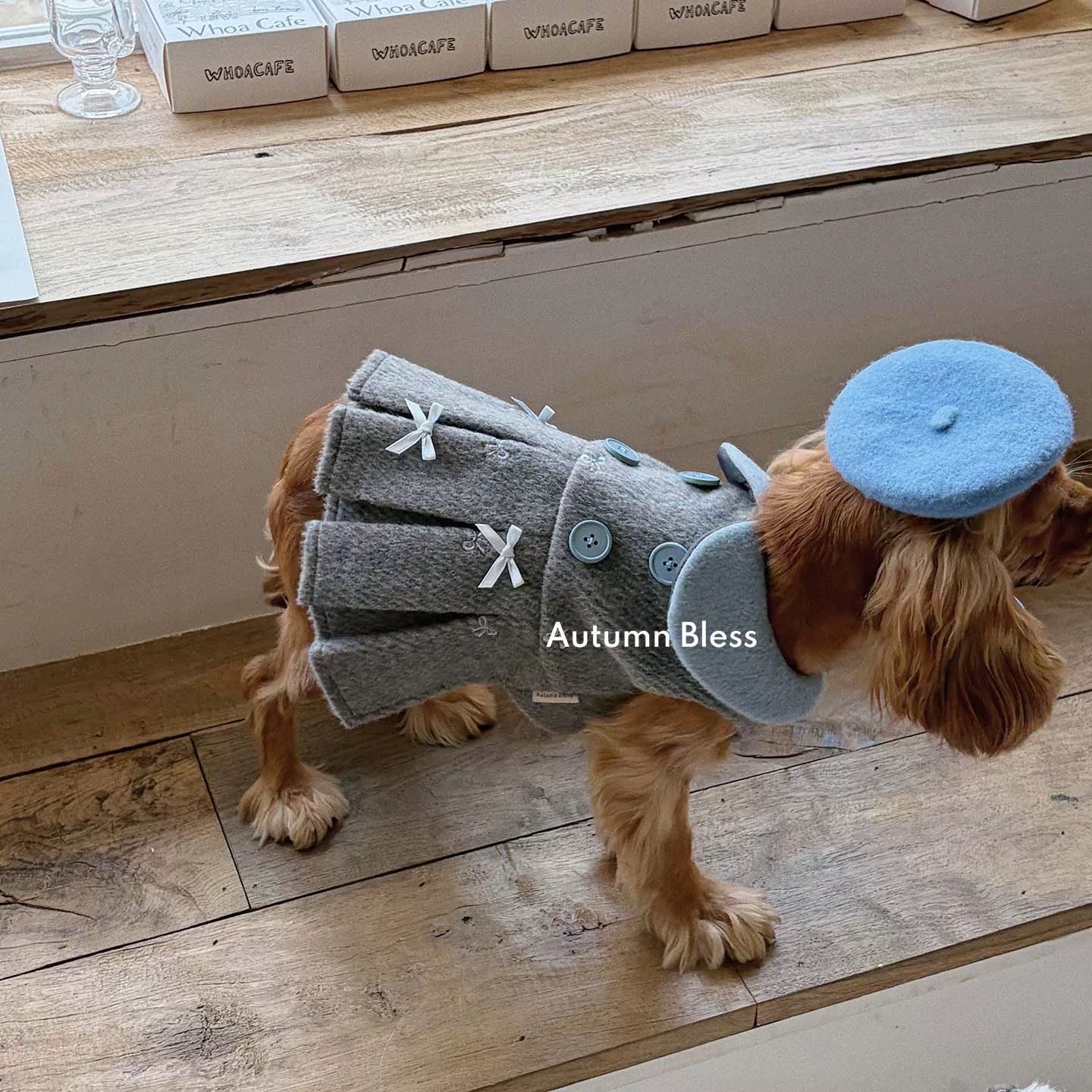 Autumn Bless French Wool Plaid Dress &amp; Beret Set 