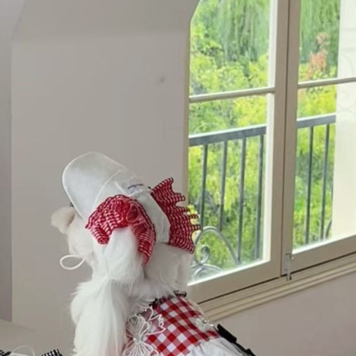 Autumn Bless Checkered Ribbon Cap &amp; Lace Leash