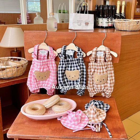 Autumn Bless Gingham Check Bear Romper | Gingham Bear Romper 