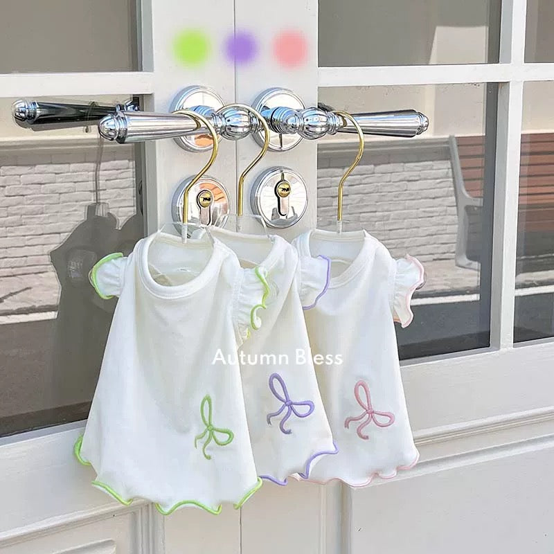 Autumn Bless Tencel Ribbon Embroidered Frill T-shirt with Ribbon 