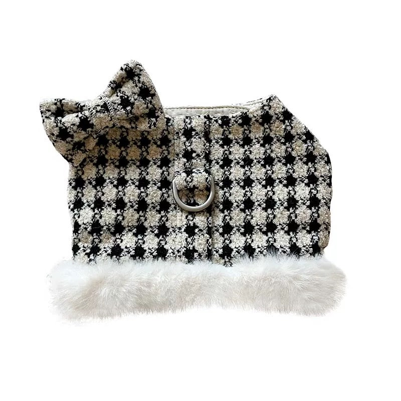 Autumn Bless Christmas Snowy Houndstooth Fur Harness – D-Ring Design