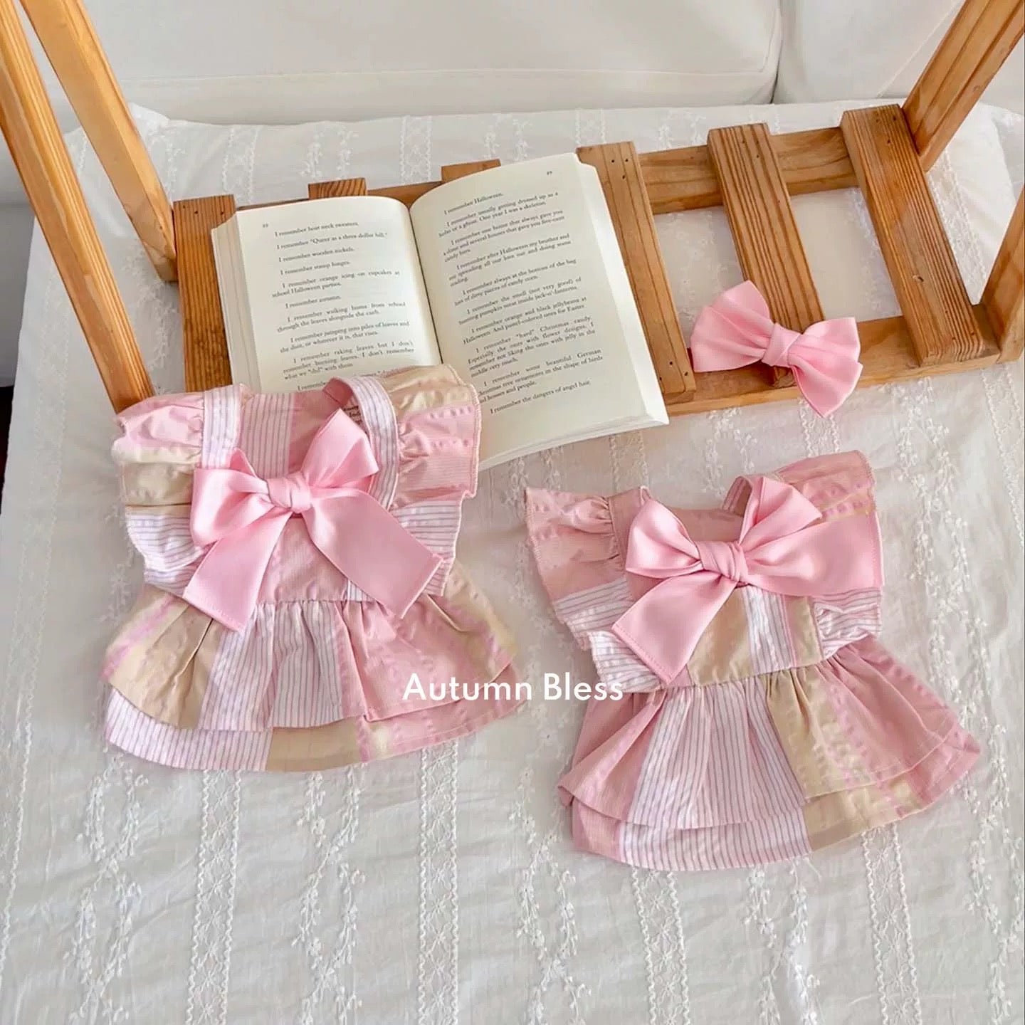 Autumn Bless Striped Ribbon Dress (Single or with Hair Clip Set)