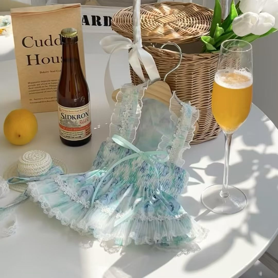 Autumn Bless French Floral Lace Shoulder Strap Dress 