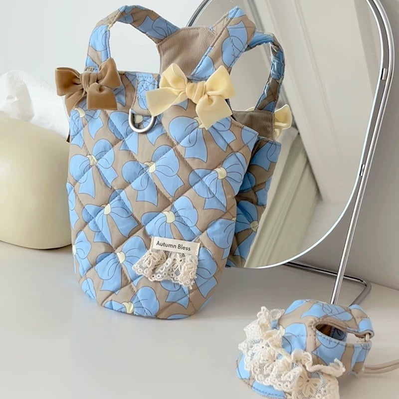 Autumn Bless I Bow Patterned Sleeveless Cotton Vest with D-Ring 