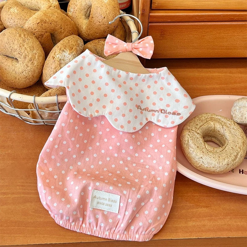 Autumn Bless Cotton Polka Dot Ruffle Blouse with Matching Hair Clip 