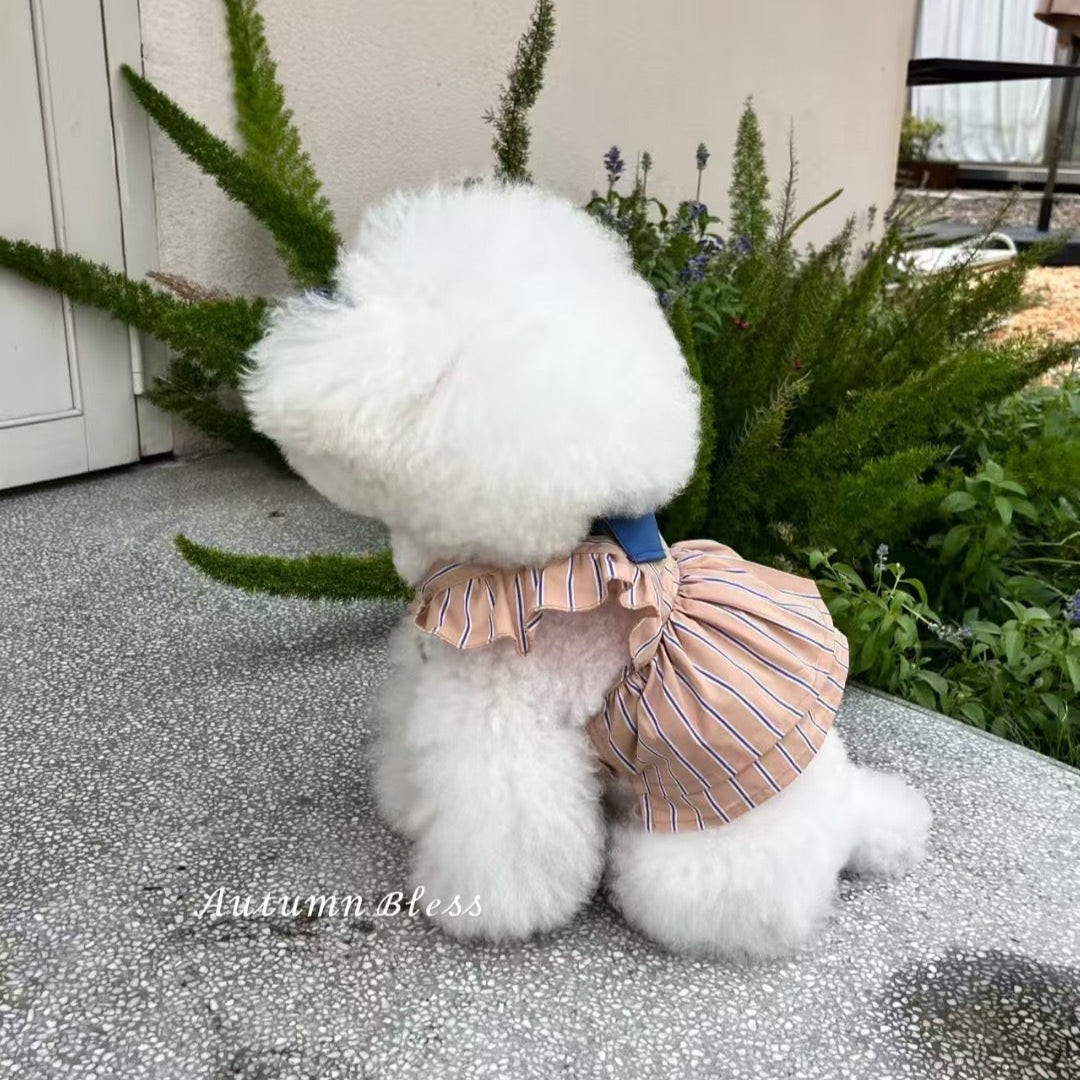 Autumn Bless Striped Ribbon Dress (Single or with Hair Clip Set)