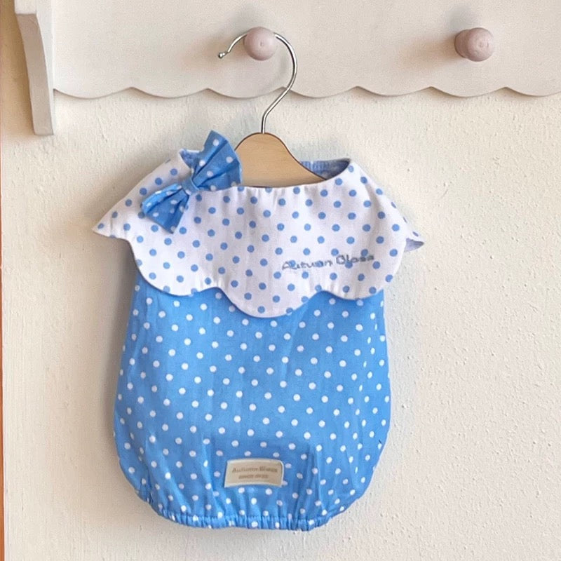 Autumn Bless Cotton Polka Dot Ruffle Blouse with Matching Hair Clip 