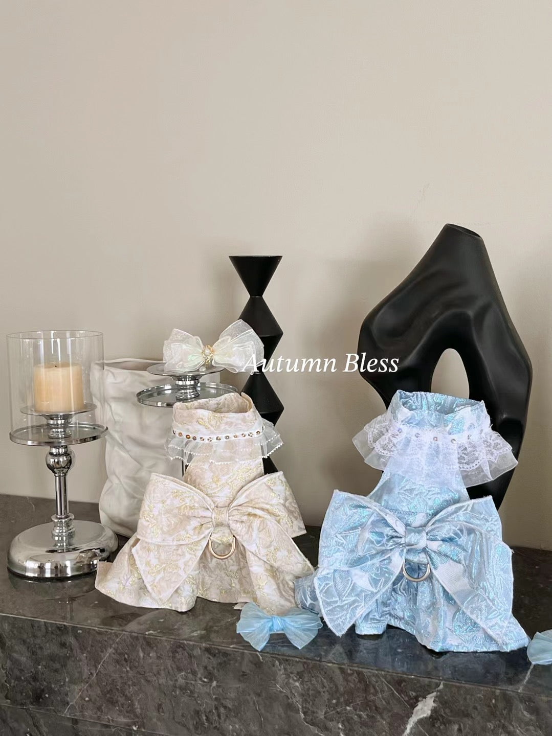 Autumn Bless Elegant Bow Harness Set for Small Dogs – Deluxe Floral Design with Ribbon 