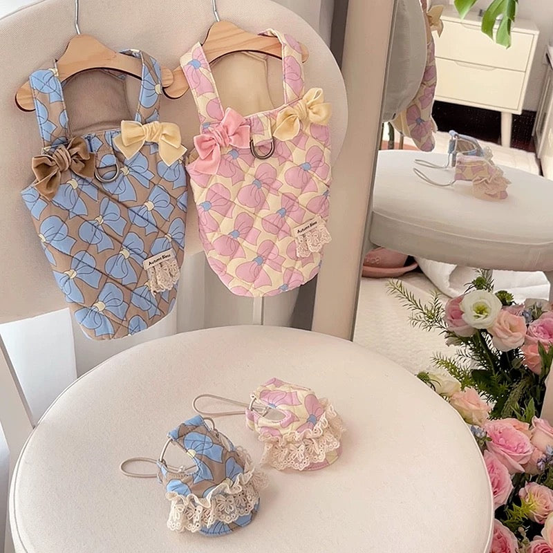 Autumn Bless I Bow Patterned Sleeveless Cotton Vest with D-Ring 