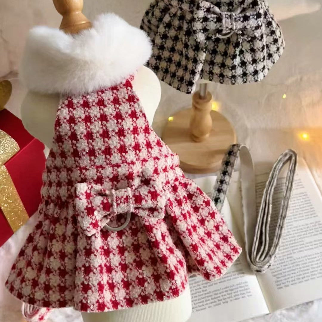 Autumn Bless Christmas Houndstooth Fur Harness Dress – D-Ring Design