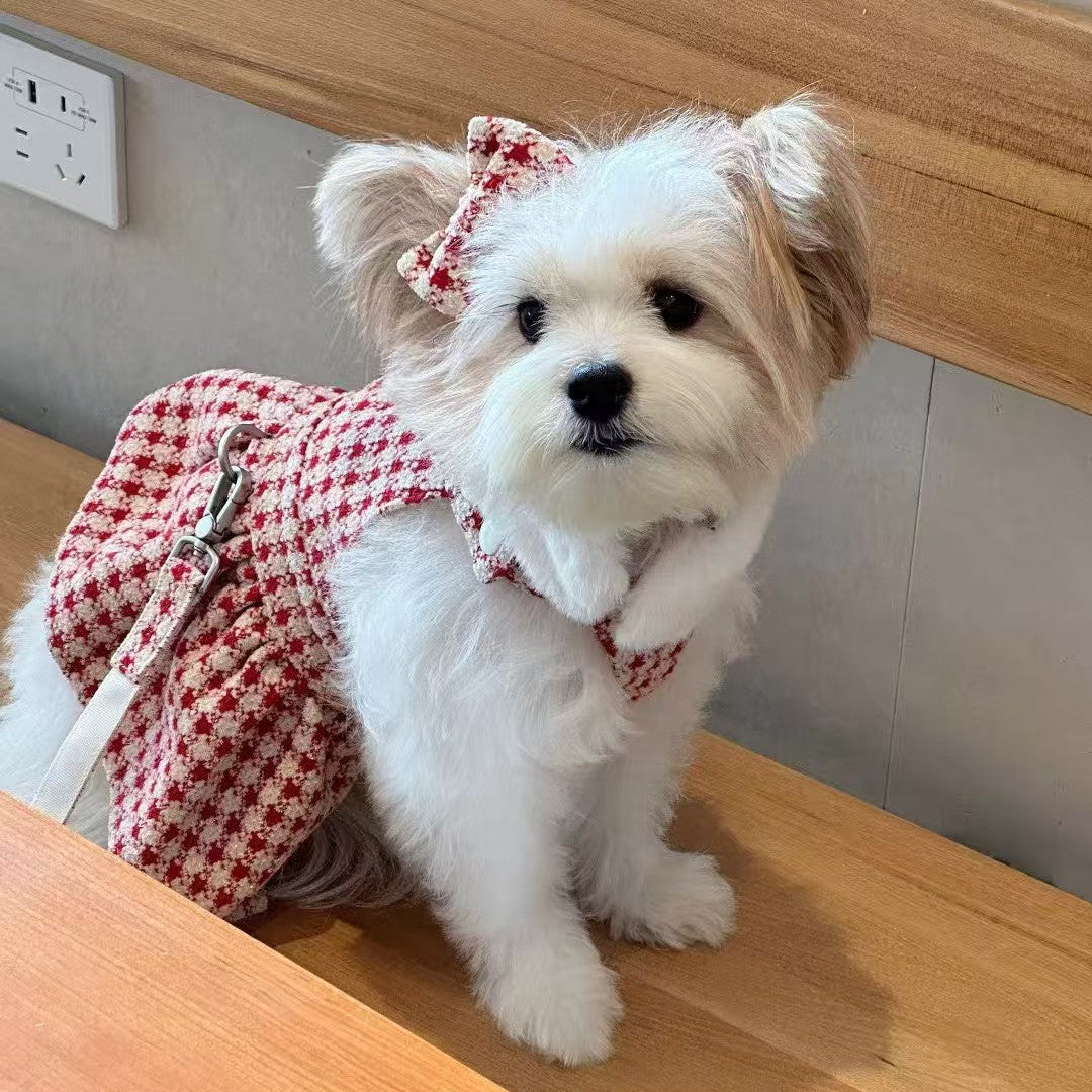 Autumn Bless Christmas Houndstooth Fur Harness Dress – D-Ring Design