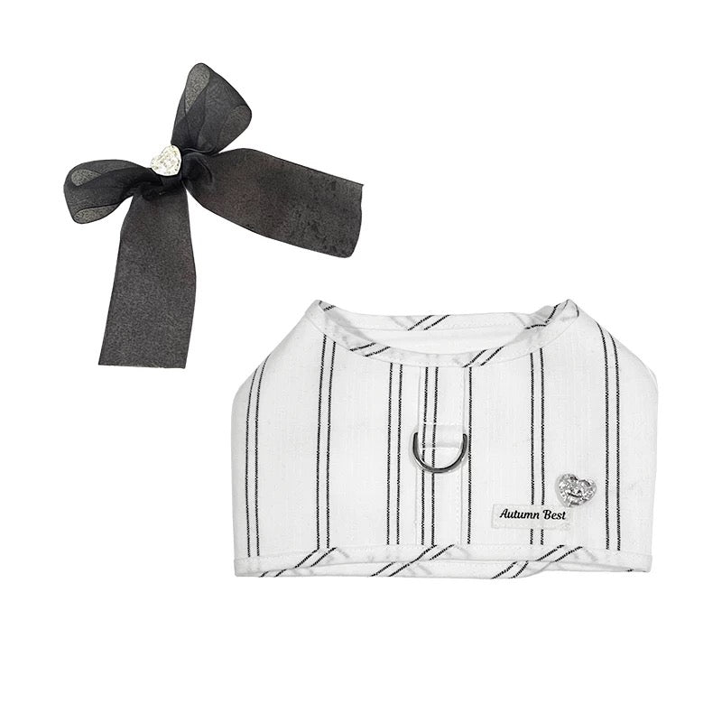 Autumn Bless Daisy Lace &amp; Stripe Ribbon Harness with Removable Bow 
