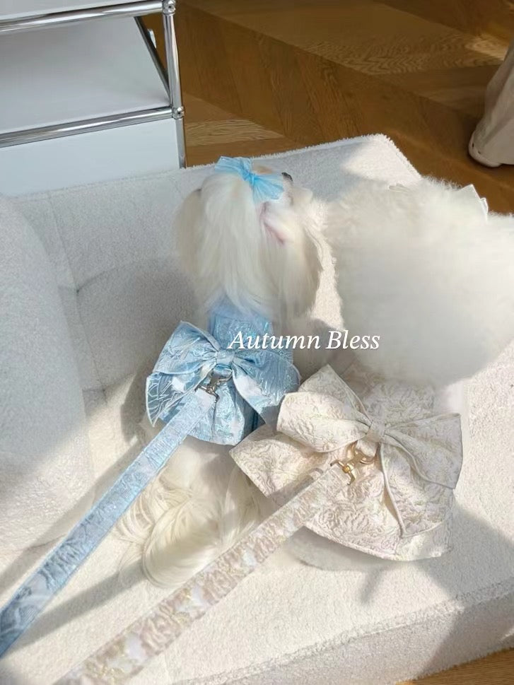 Autumn Bless Elegant Bow Harness Set for Small Dogs – Deluxe Floral Design with Ribbon 