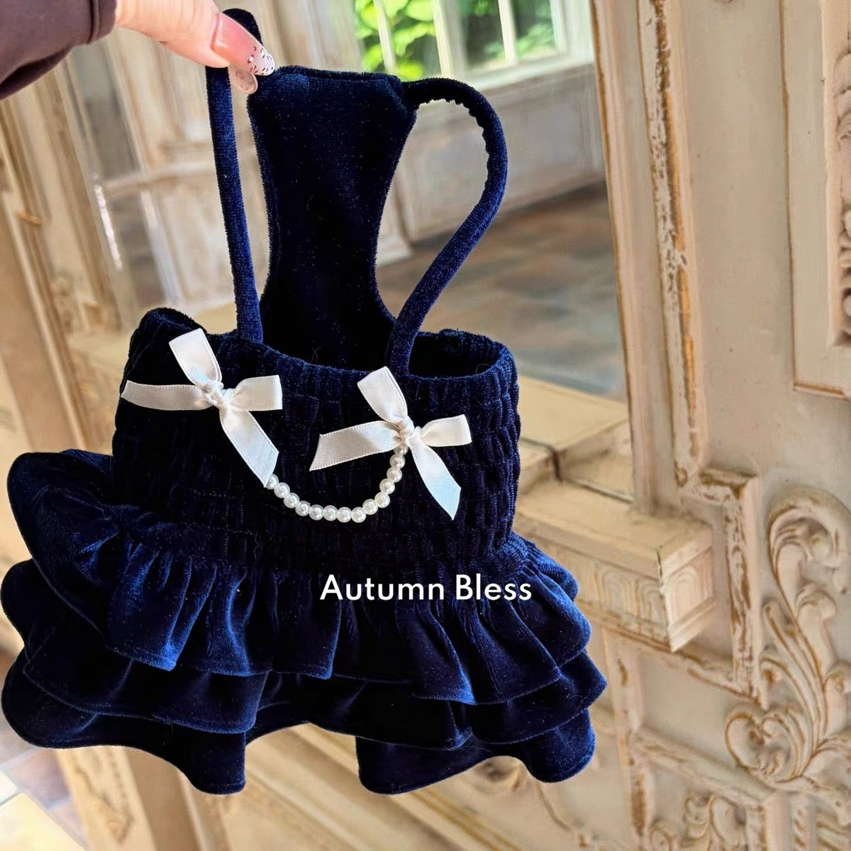 Autumn Bless Velour Pearl Ribbon Dress