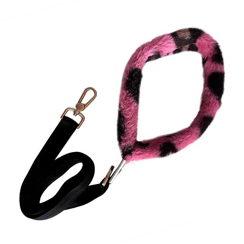 Autumn Bless Fluffy Leopard Handle Pet Lead | Leopard Print Plush Handle Leash 