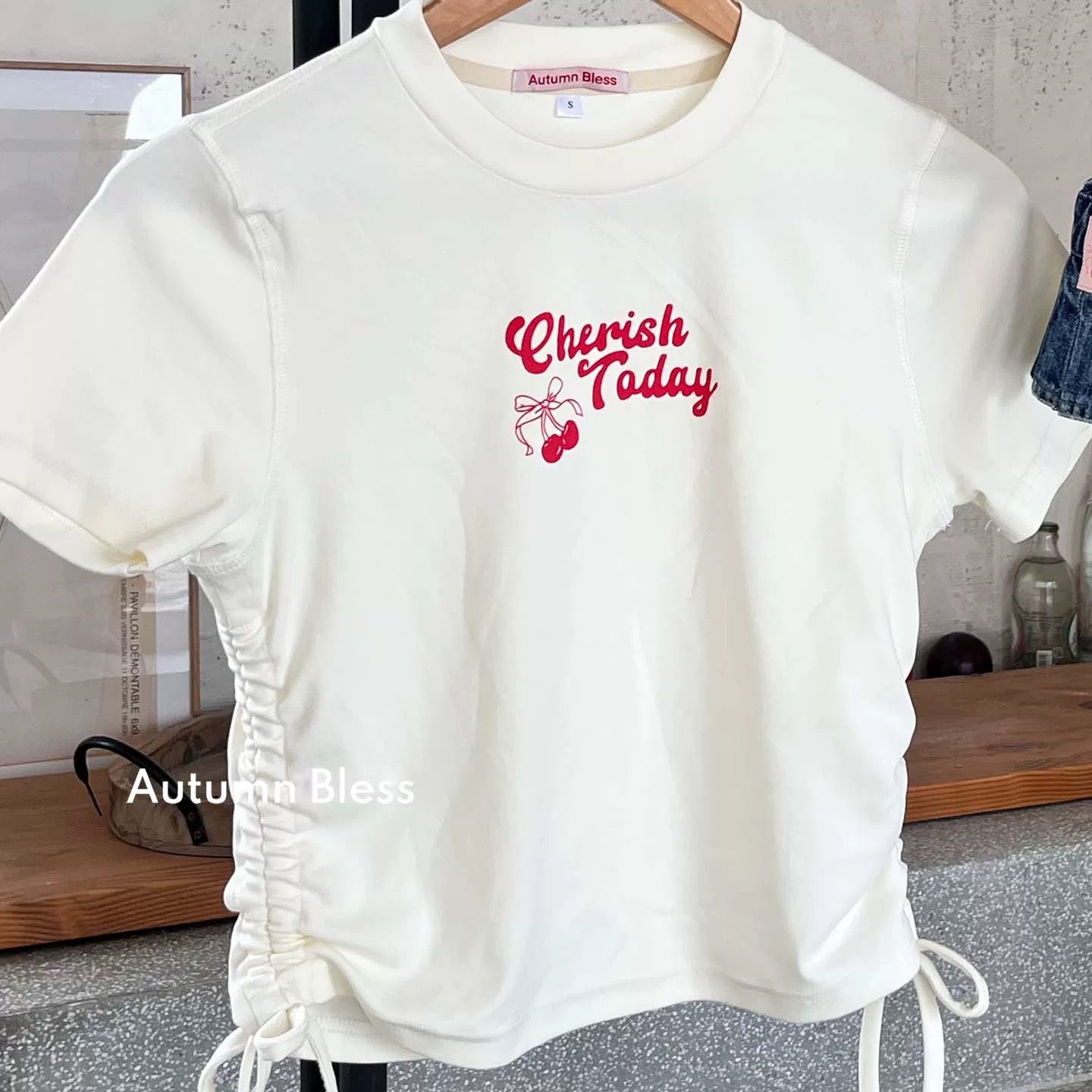 Autumn Bless Cherry Matching T-Shirt &amp; Denim Suspender Skirt (with Hair Clip or Bandana) | Cherry Matching T-Shirt &amp; Denim Suspender Skirt (Family Matching Outfit) 