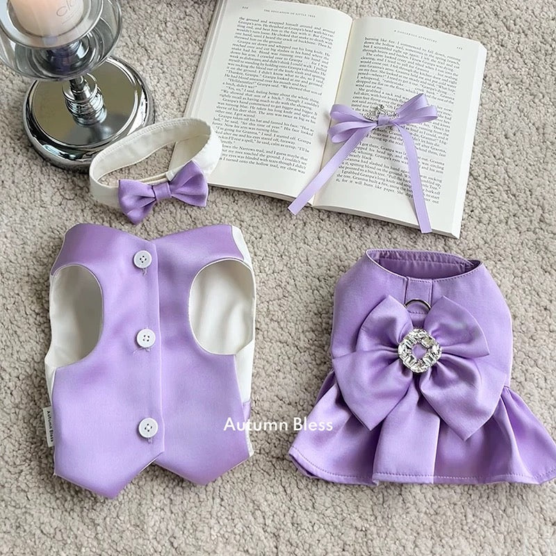 Autumn Bless Satin Glossy Dress and Vest Couple Set 