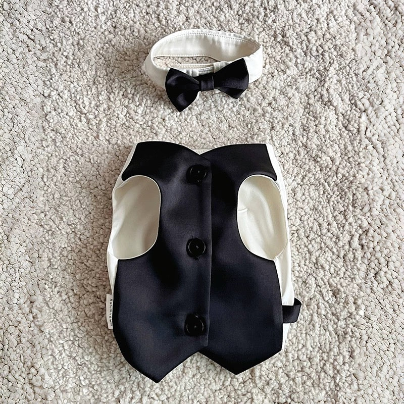 Autumn Bless Satin Glossy Dress and Vest Couple Set 