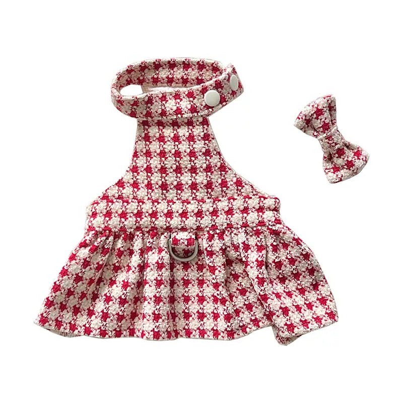 Autumn Bless Christmas Houndstooth Fur Harness Dress – D-Ring Design