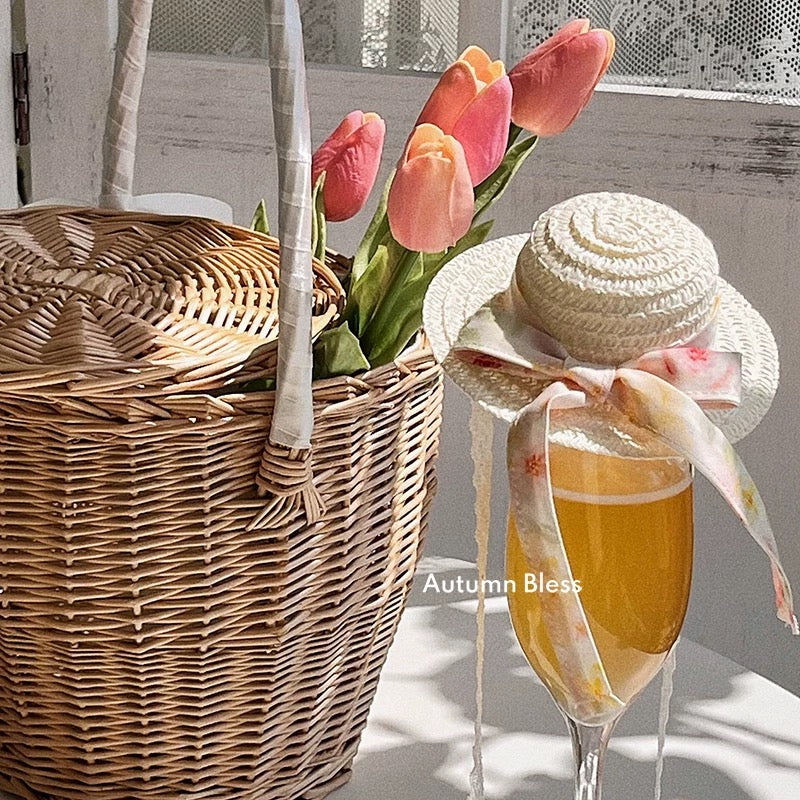 Autumn Bless Lace Ribbon Straw Hat - Spring Floral Edition | Lace Ribbon Straw Hat 