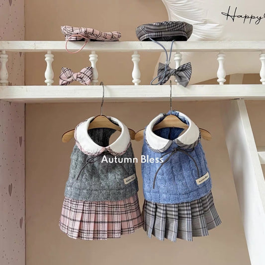 Autumn Bless 보니 체크 니트 스쿨 원피스