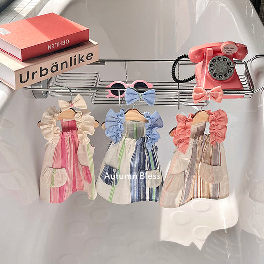 Autumn Bless Cotton Linen Ruffle Sleeve Pocket Dress for Small Dogs 